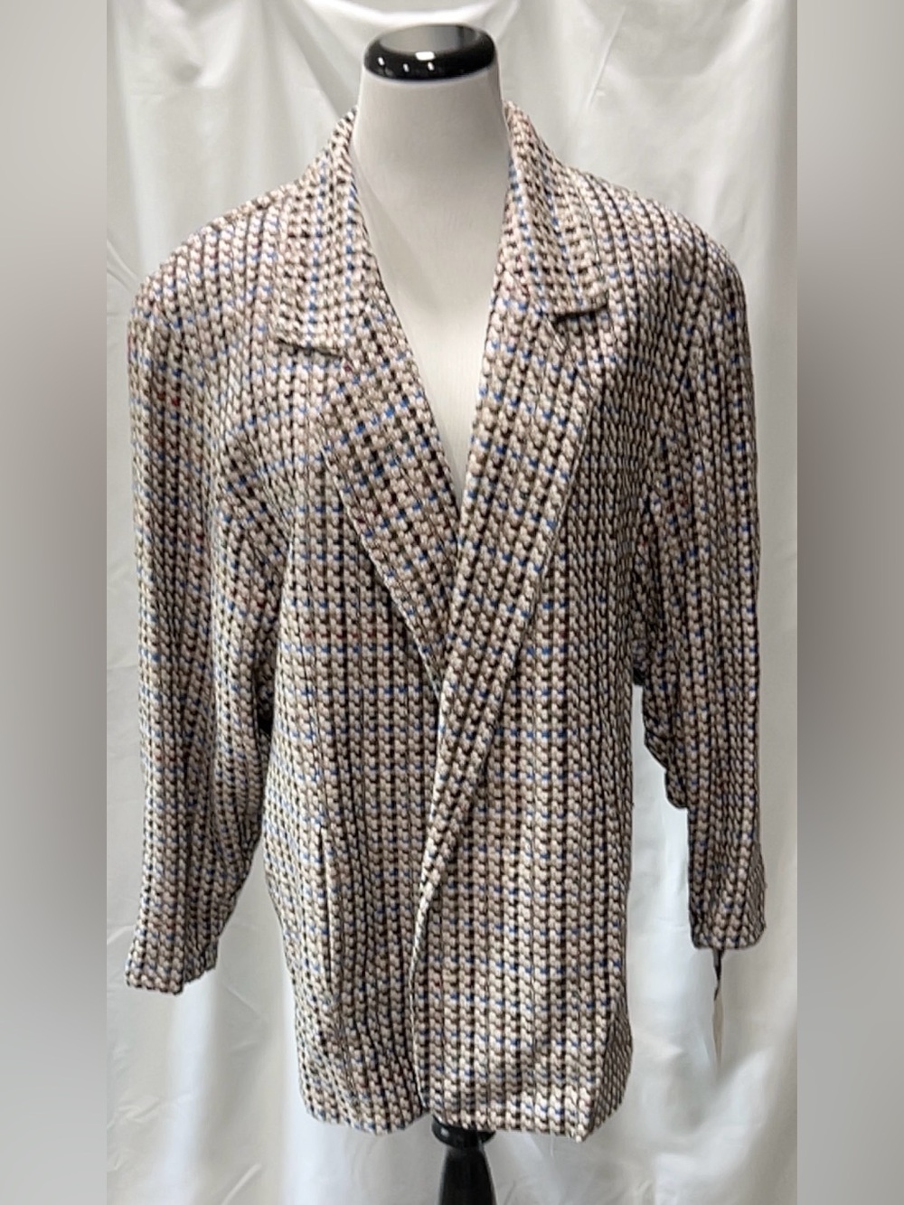NWT 100% Pure Silk Tweed Blazer Jacket Multicolor Tailored Medium Vintage Style